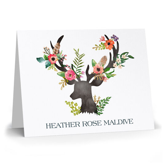 Floral Decorated Deer Folded Note Cards